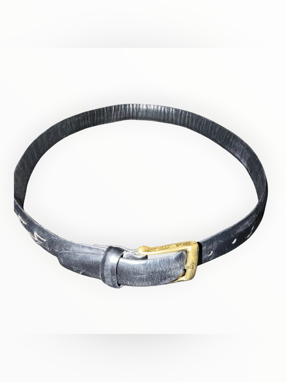 Classic Black Leather Belt with Brass Buckle